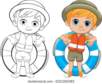 Young boy with lifebuoy and hat