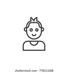 Young boy line icon, outline vector sign, linear style pictogram isolated on white. People symbol, logo illustration. Editable stroke