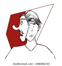 young boy and mask, art printing for wallpaper