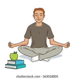 Young Boy Meditation Cartoon Vector, illustration