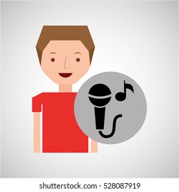 young boy music concept microphone note vector illustration eps 10