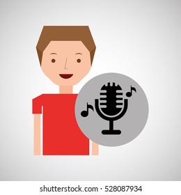 young boy music concept microphone classic vector illustration eps 10