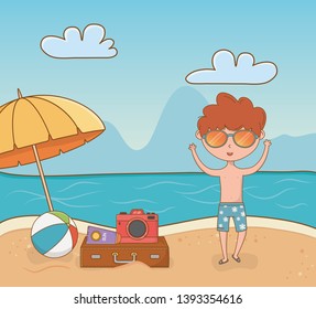 young boy on the beach scene