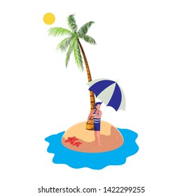 young boy on the beach summer scene