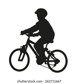 Young Boy On Bike. Vector Silhouette