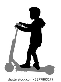 Young boy on the electric scooter silhouette