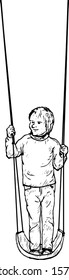 A young boy on a swing. Hand drawn vector illustration. 