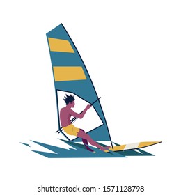 Young Boy paly surf on sea illustration design.