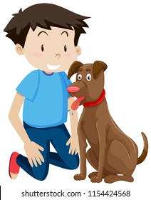 Young boy with pet dog illustration