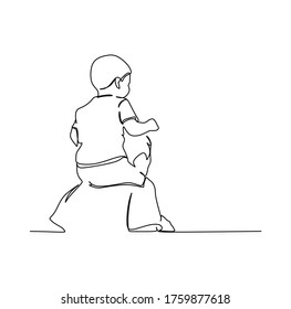 Young boy piggyback riding his dad. Continuous one line drawing art vector illustration