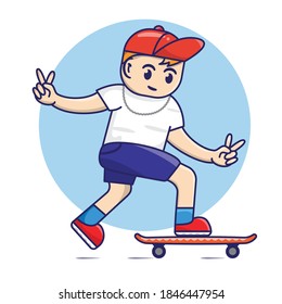 Young Boy Play Skateboard illustration Flat style 