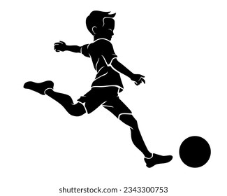 Young Boy Playing Soccer, Kick Ball Silhouette
