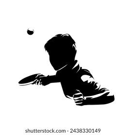 Young boy playing table tennis, active children. Ping pong, isolated vector silhouette