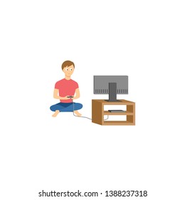 young boy playing video game vector on a white background