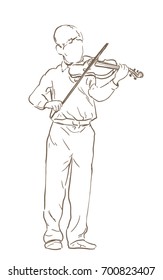 young boy playing violin line sketch drawing. hand drawn vector illustration of a violinist