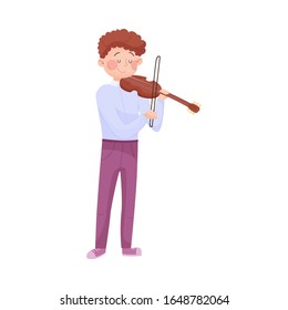 Young Boy Playing Violin in the Street Vector Illustration