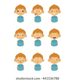 Young Boy Portrait Icons With Different Emotions