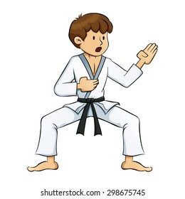 Young boy practice martial arts vector illustration