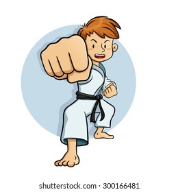 Young boy practice martial arts vector illustration