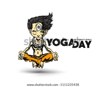 Young boy practicing yoga and meditation, vector illustration.