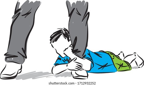 young boy pulling father man leg vector illustration