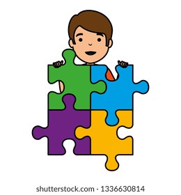 young boy with puzzle attached