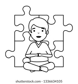 young boy with puzzle attached