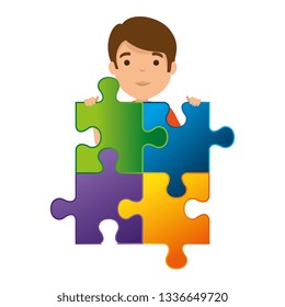 young boy with puzzle attached