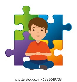 young boy with puzzle attached
