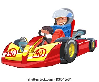 young boy raced on sport kart