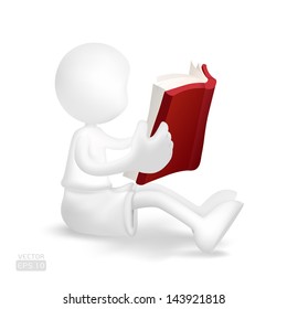 Young boy reading book, 3D People Vector
