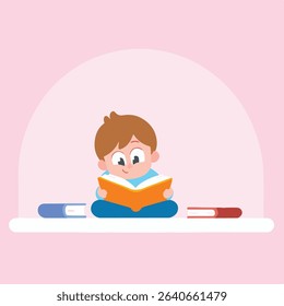 Young Boy Reading a Book with Enthusiasm and Joy