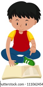 Young boy reading a book illustration