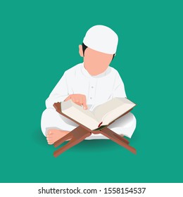 Young boy reading holy Quran illustration