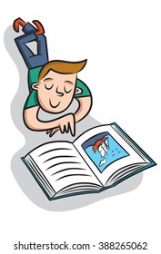Young boy reads a picture book
