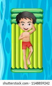 Young boy relaxing on pool float illustration