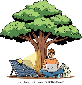 Un muchacho joven que se relaja debajo de un árbol Grande mientras que lee un libro en una hamaca. Perfecto para temas educativos, cuentos infantiles, escenas relajantes de la naturaleza y conceptos de aprendizaje.