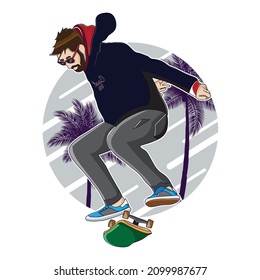 young boy ridding skating board rider. sport vector illustration. graphic t shirt design