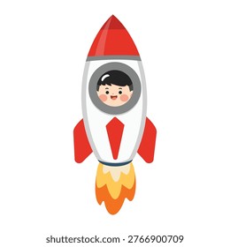 Young boy riding a rocket and imagining a space adventure, symbolizing creativity, learning, ambition, and future dreams. Perfect for education, childhood imagination, innovation, and success themes.