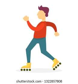 Young boy rollerskating. Outdoor activity and sport. Rollerskater in the park. Isolated vector illustration in cartoon style