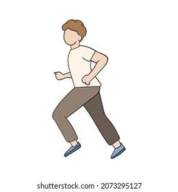 Jóven corriendo y trotando Ejercicio de entrenamiento. Atleta maratón haciendo sprint al aire libre. Ilustración de color vectorial