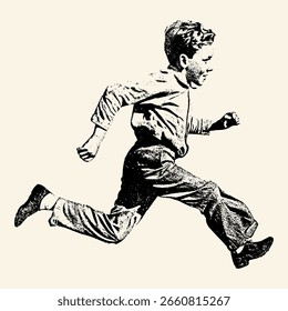 Young Boy Running with Joyful Expression