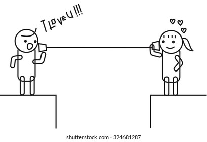 Young boy say I love you with cup telephone