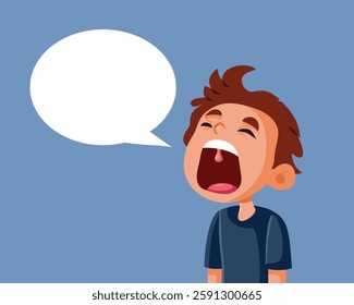 
Young Boy Screaming with Blank Speech Bubble Vector Cartoon. Little boy communicating in a loud voice 