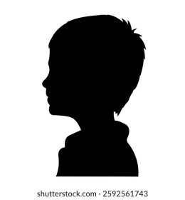 Young boy side view black silhouette face. 5-10 years old child profile picture.