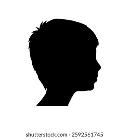 Young boy side view black silhouette face. 5-10 years old child profile picture.
