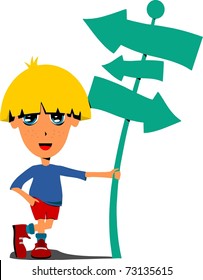 Young boy with a sign