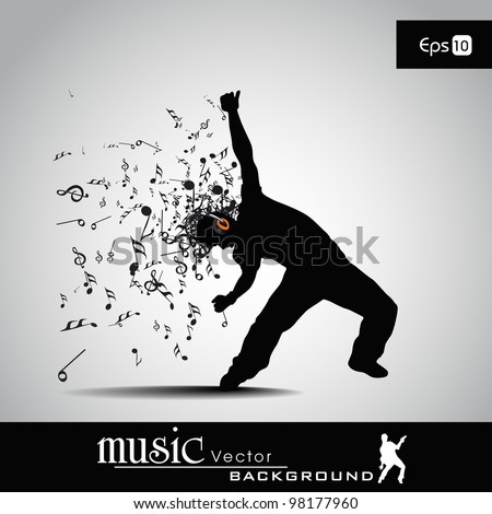 Young boy silhouette and musical notes with burst effect , can be used as flyer or banner for party or events. EPS 10.