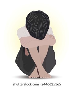 young boy sitting alone, lonely schoolboy clipart symbolizing childhood struggles like bullying, violence against children, depression, and loneliness, emphasizing mental health and social issues.
