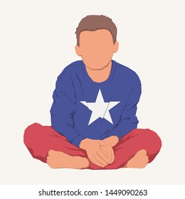 Young boy sitting. Colorful flat vector illustration. Isolated background